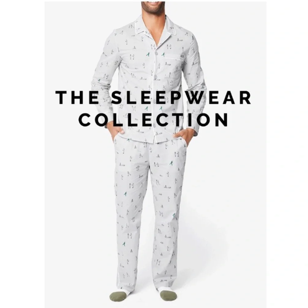 FIGS Men's Gray Loungewear Poplin Pajamas All-Over Print Lounge Pants Size Large
